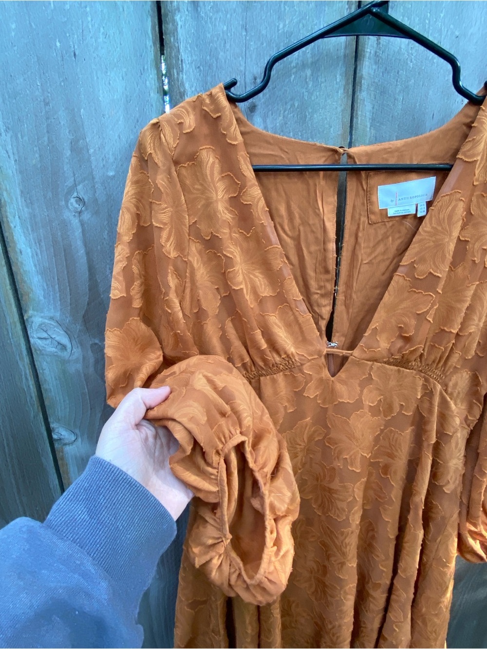 Anthropologie Floral Jacquard Tunic Dress Size 6 Copper Bronze - Picture 7 of 8